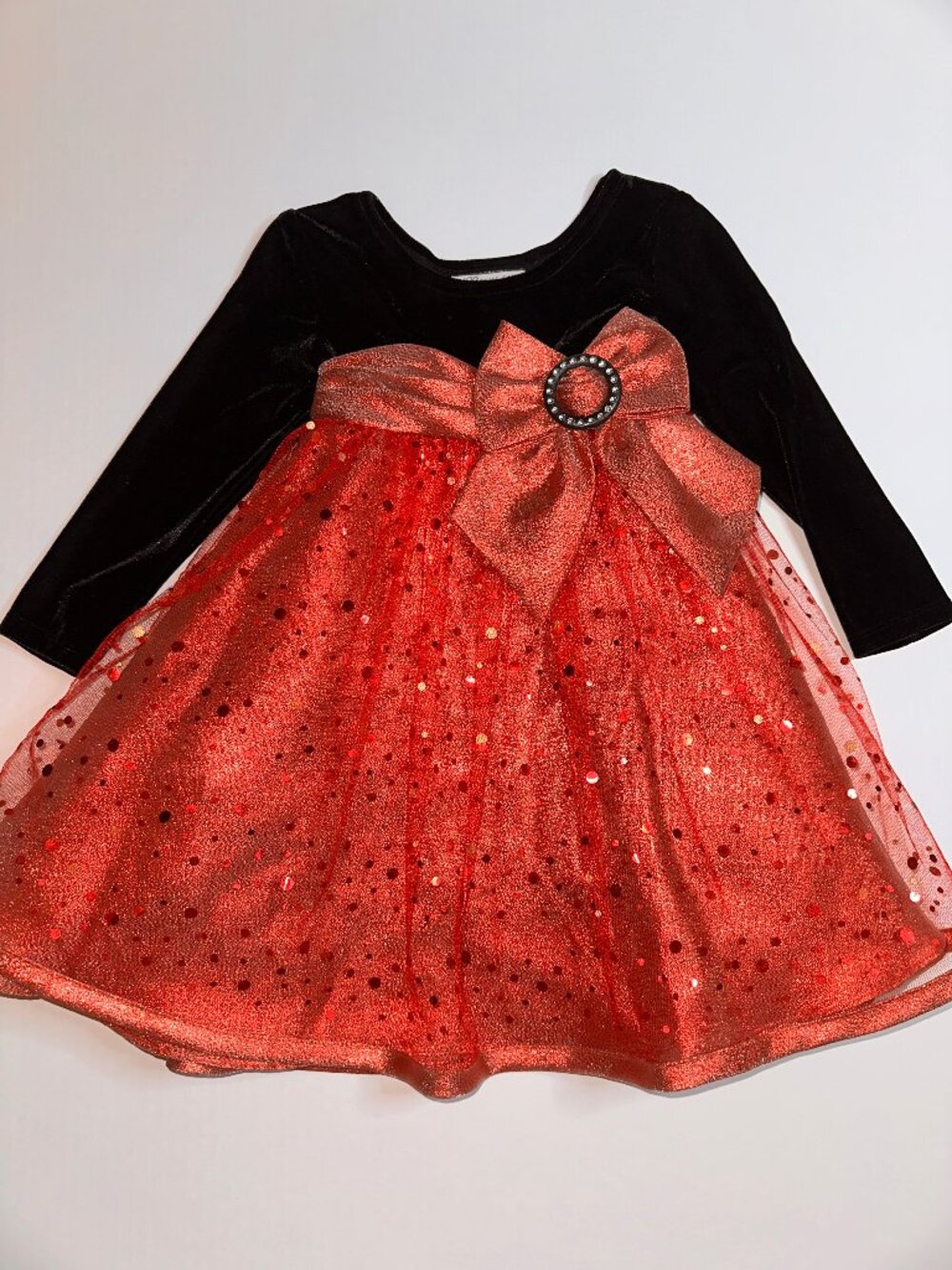 Baby Girls Bonnie Jean Holiday Dress 3T Red Layered+ Black Velvet #679